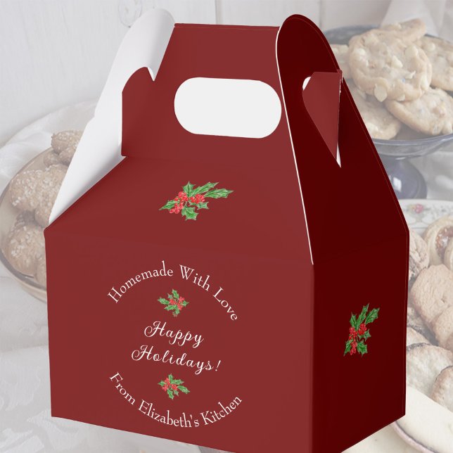 Editable Holiday Baking Gift Red Happy Holidays Favour Box (Creator Uploaded)