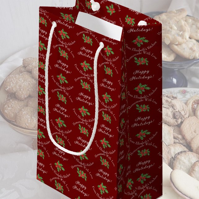 Editable Holiday Baking Gift Red Happy Holidays Small Gift Bag (Creator Uploaded)