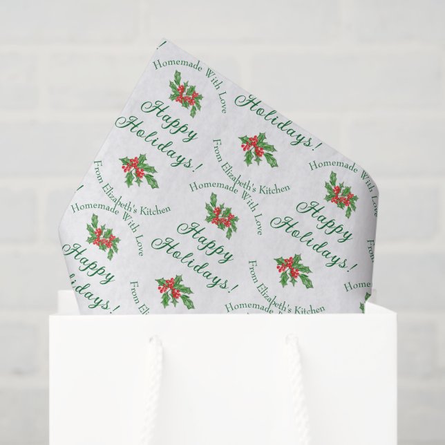 Editable Holiday Baking Gift White Happy Holidays Tissue Paper (Gift Bag)