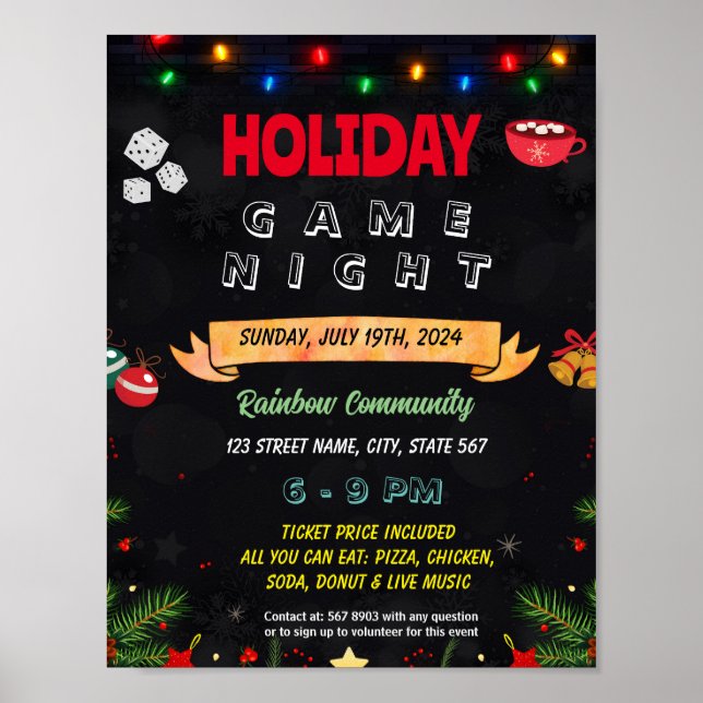 Editable Holiday game night flyer Poster (Front)