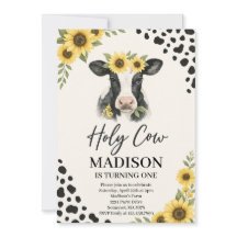 Editable Holy Cow Birthday Invitation 
