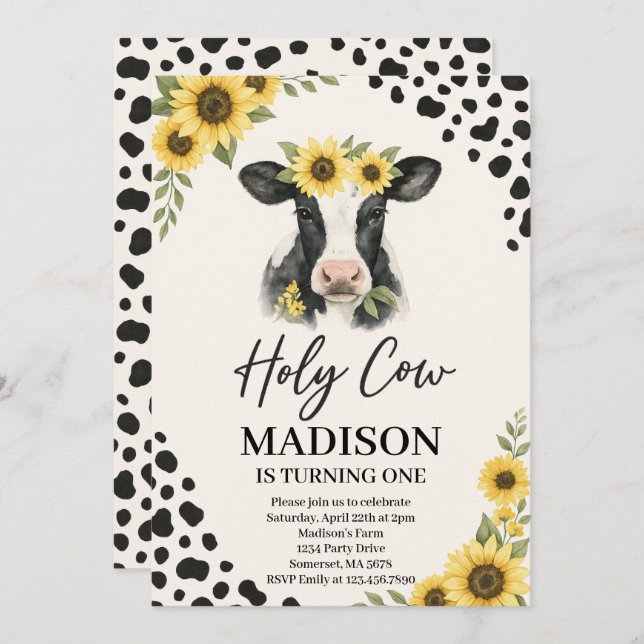 Editable Holy Cow Birthday Invitation  (Front/Back)