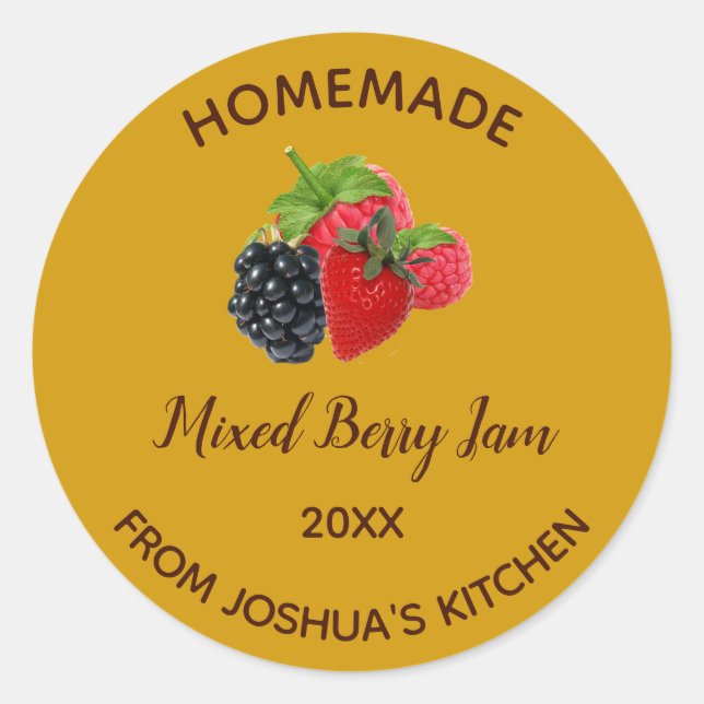 Editable Homemade Mixed Berry Jam Classic Round Sticker (Front)