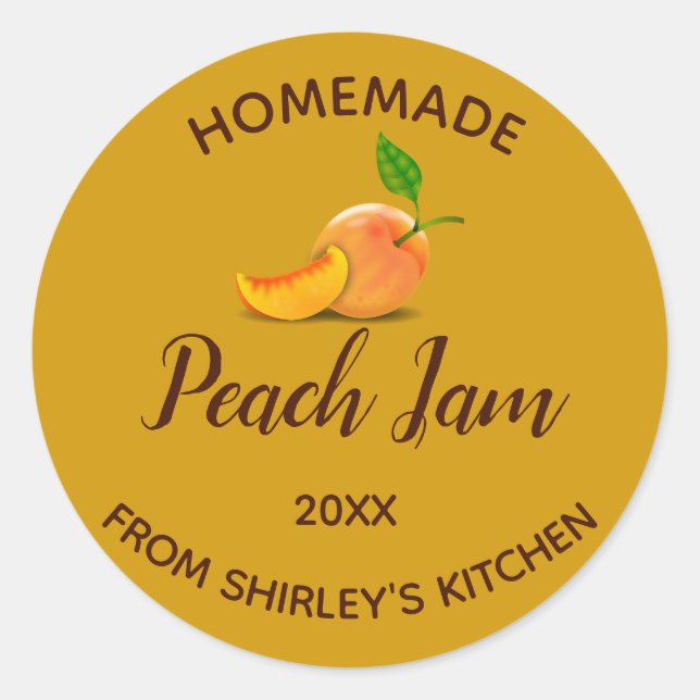 Editable Homemade Peach Jam Classic Round Sticker (Front)
