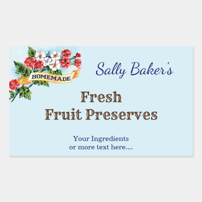 Editable Homemade Primrose Flowers on Blue Rectangular Sticker (Front)