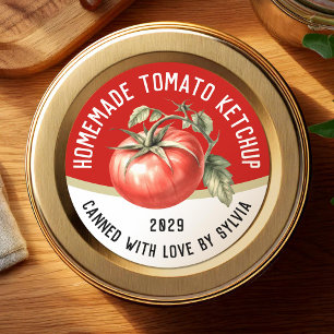 Editable Homemade Tomato Ketchup with red tomato Classic Round Sticker