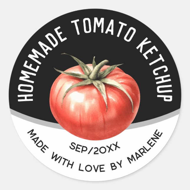 Editable Homemade Tomato Ketchup with red tomato Classic Round Sticker (Front)