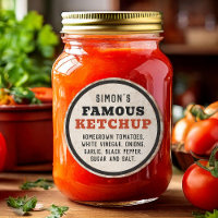 Editable homemade tomato ketchup with rusty sign