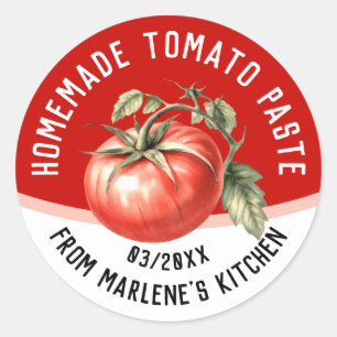 Editable homemade tomato paste with red tomato classic round sticker
