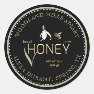 Editable Honey Label Spring Black Snowdrop Flower