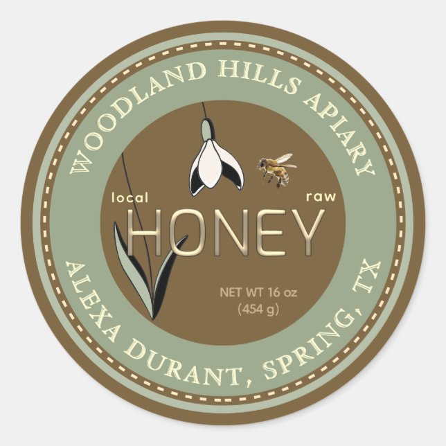 Editable Honey Label Spring Flower Snowdrop  (Front)