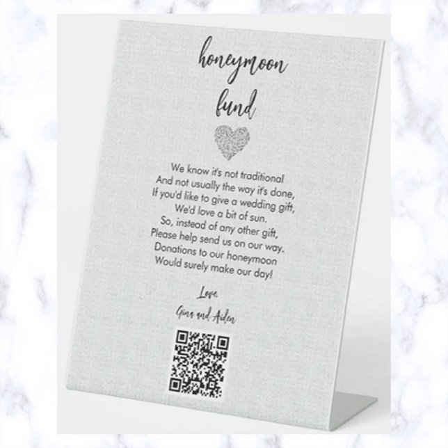 Editable Honeymoon Fund QR Code Pedestal Sign (Creator Uploaded)