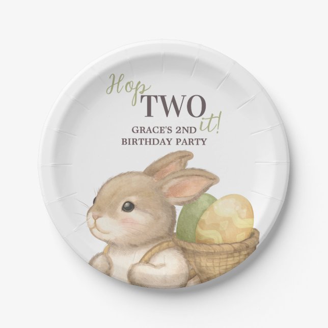 Editable Hop Two It Easter 2nd Birthday Bunny Paper Plate (Front)