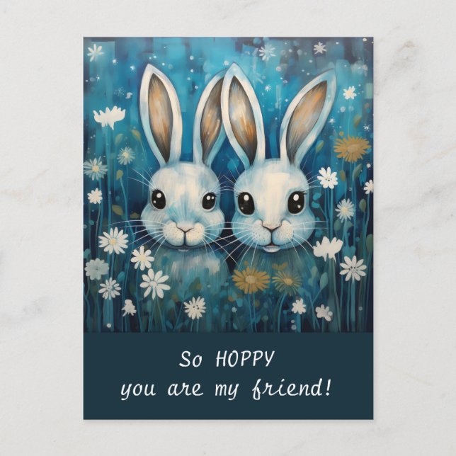 Editable Hoppy Cute bunnies Valentine's Day Postcard (Front)
