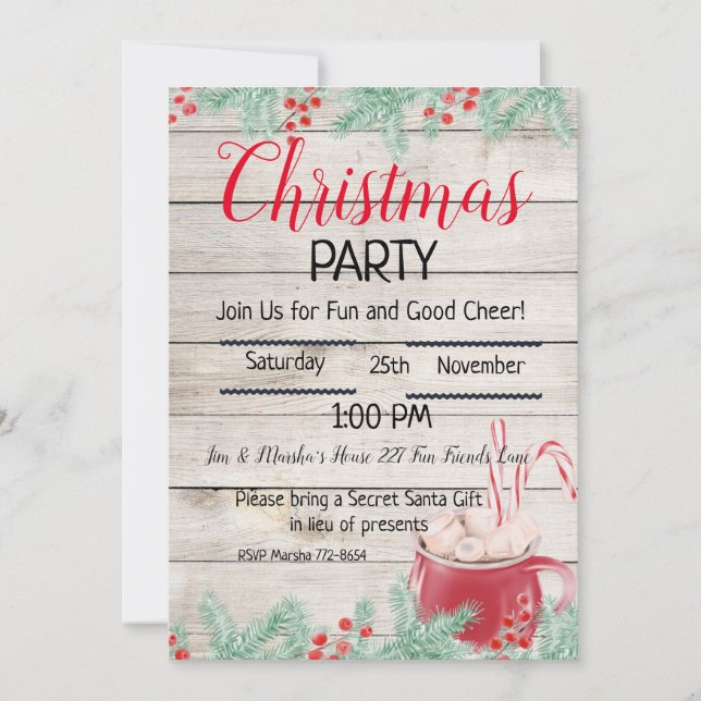 Editable Hot Cocoa, Christmas Party Invitation (Front)