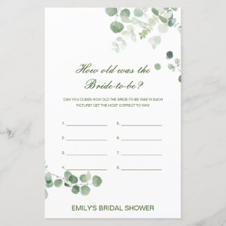 Editable How old was Bride Bridal Shower Game