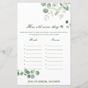 Editable How old were they? Bridal Shower Game