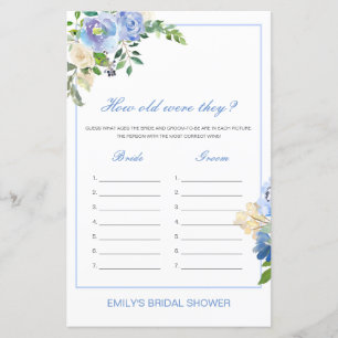 Editable How old were they? Bridal Shower Game