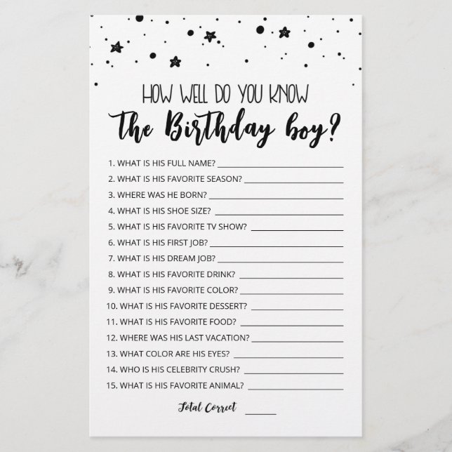 Editable How well do you know the Birthday boy (Front)