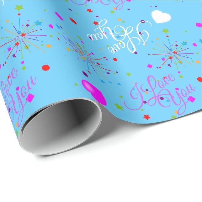Editable I Love You on LIGHT BLUE or your Colour Wrapping Paper (Roll Corner)