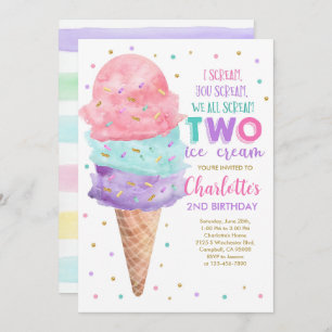 Editable Ice Cream Birthday Invitation 2nd Birthda