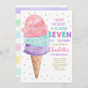 Editable Ice Cream Birthday Invitation 7th Birthda