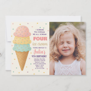 Editable Ice Cream Birthday Invite with photo