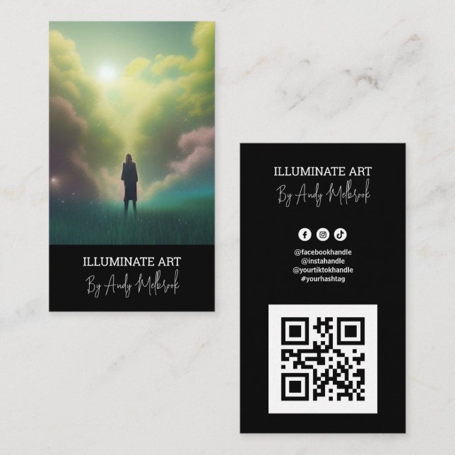 Editable Illustration Artist QR Code Business Card (Front/Back)