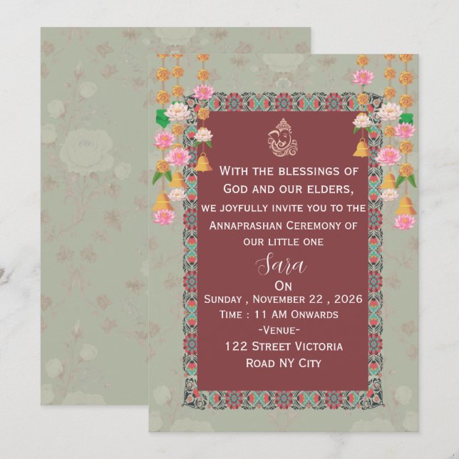 Editable Indian Annaprashan Ceremony Invitation (Front/Back)