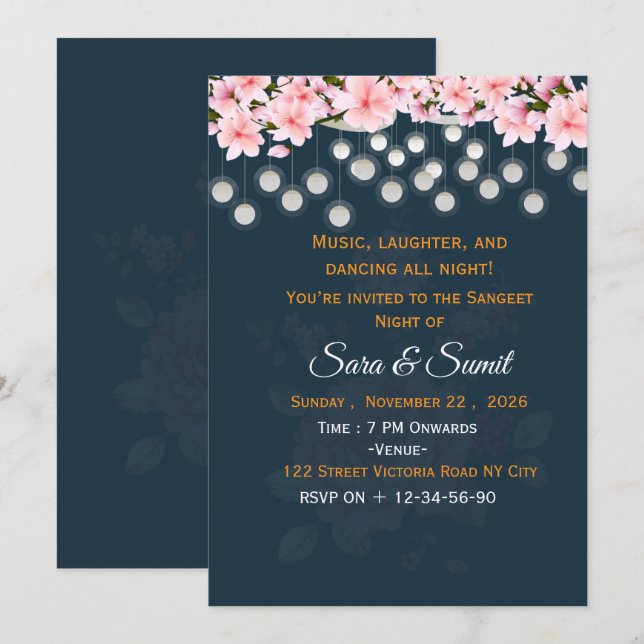 Editable Indian Wedding Sangeet Night Invitation (Front/Back)