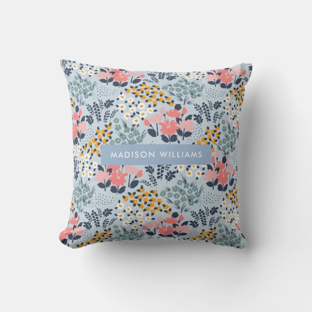 Editable inscription Colour Flowers Cushion (Front)