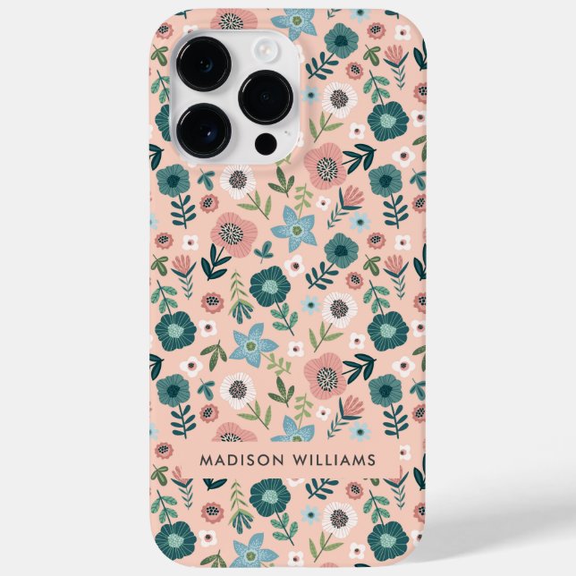 Editable inscription Flowers Minimalist  Case-Mate iPhone Case (Back)