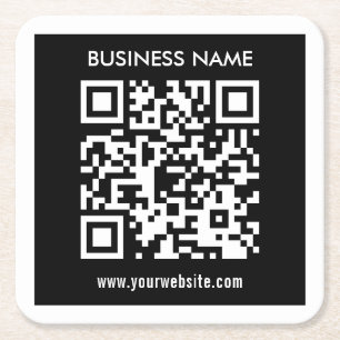 Editable (instantly generated) QR code Black Square Paper Coaster
