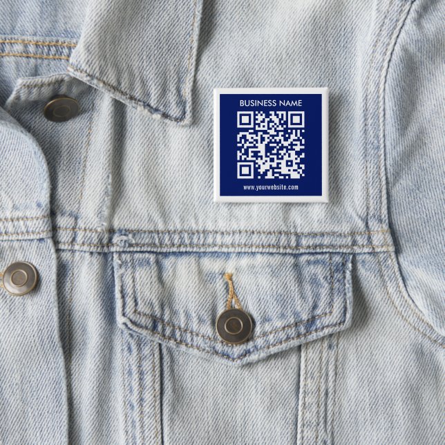 Editable (instantly generated) QR code | Navy Blue 15 Cm Square Badge (In Situ)