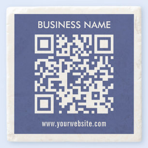 Editable (instantly generated) QR code Navy Blue Stone Coaster
