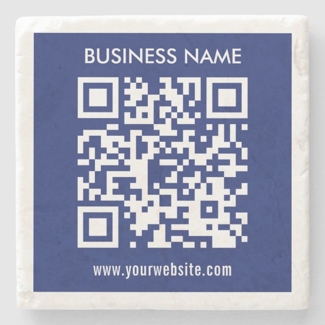 Editable (instantly generated) QR code | Navy Blue Stone Coaster (Front)