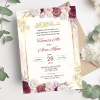 Editable Islamic Nikkah Red Floral Muslim Wedding 