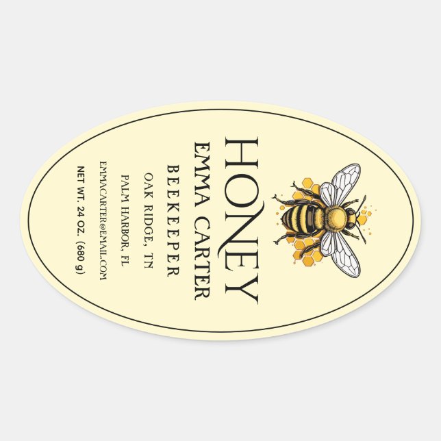 Editable Ivory 24 oz Queenline Honey Label (Front)