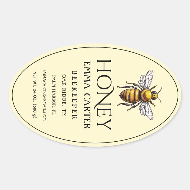 Editable Ivory 24 oz Queenline Honey Label (Front)