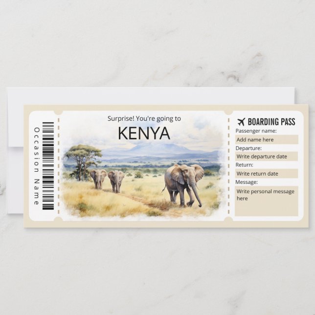 Editable Kenya Plane ticket, Kenya Trip Invitation (Front)