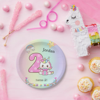 Editable Kids Birthday Party Plate Cute Unicorn 