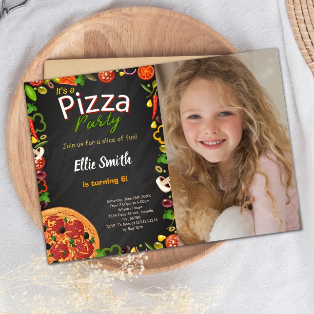 Editable Kids Food Theme Card (Pizza Invitations with photo)