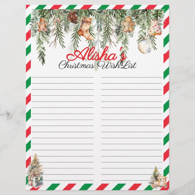 Editable Kids Holiday Christmas Wish List (Back)