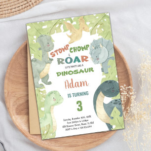 Editable Kids Party Card with T-Rex & Jungle Theme