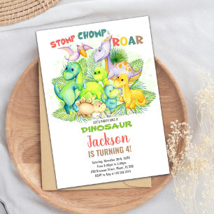 Editable Kids Party Card with T-Rex & Jungle Theme