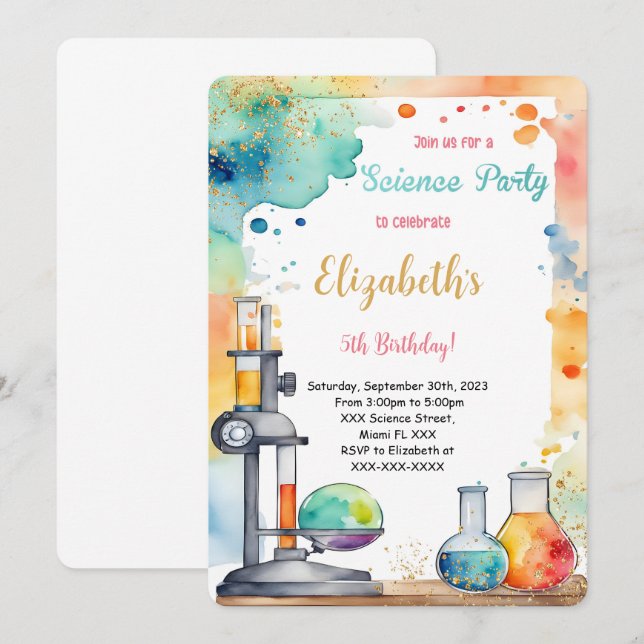 Editable Kids Science Birthday Party  Invitation (Front/Back)