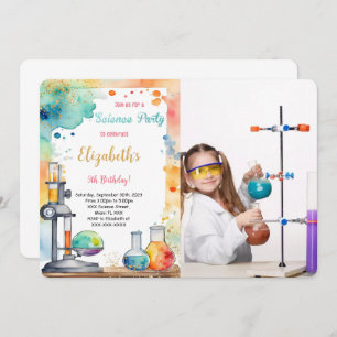 Editable Kids Science Birthday Party Photo Invitation