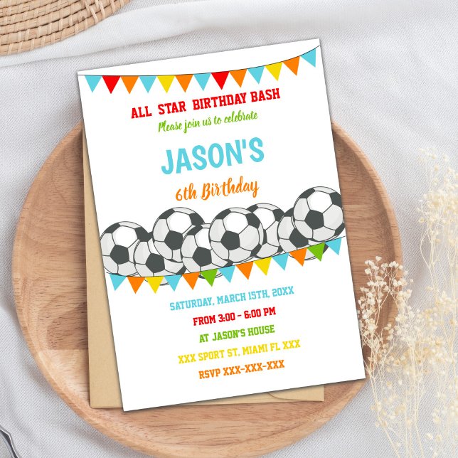 Editable Kids Sports Party Invite (Rainbow Flags Soccer Birthday Invitations)