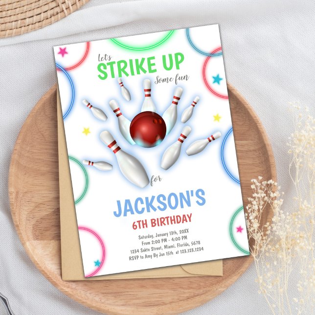 Editable Kids Strike Party Invite (Colors Bowling Birthday Invitations)