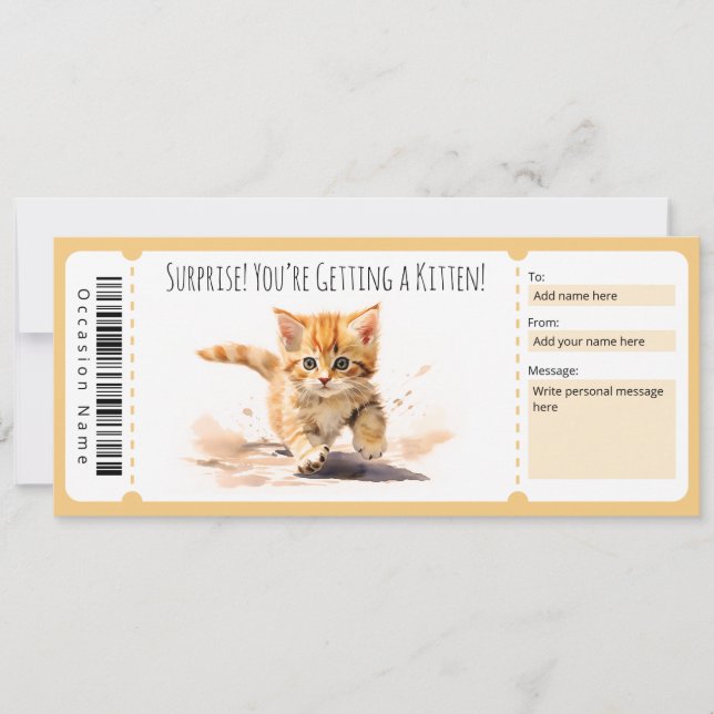 Editable Kitten Gift Certificate for cat lover Invitation (Front)